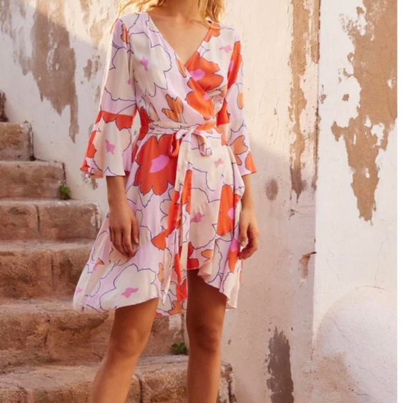 Mister Zimi Dresses & Skirts - Mister Zimi Asymmetrical Floral Dress in Pink and Orange